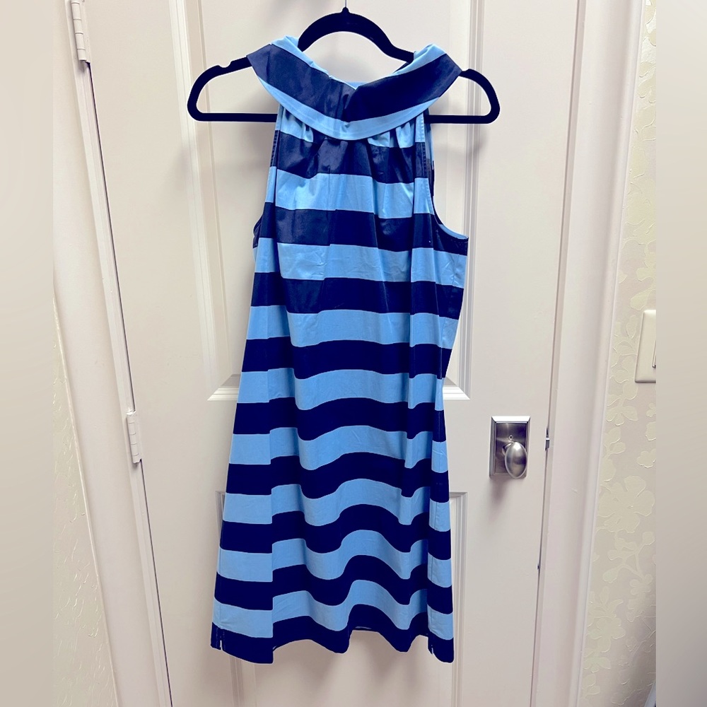 NWT Sail to Sable navy/peri striped cowl neck dress Size M
